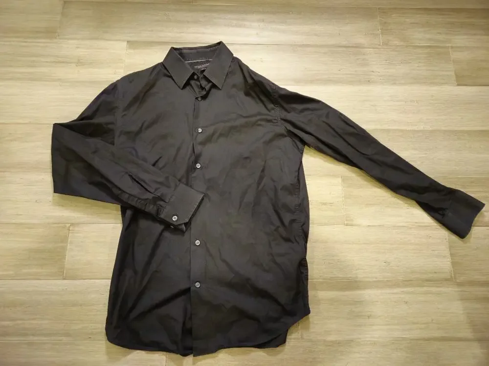 Banana Republic Dress Shirt Men M Black Grant Fit Cotton Long Sleeve